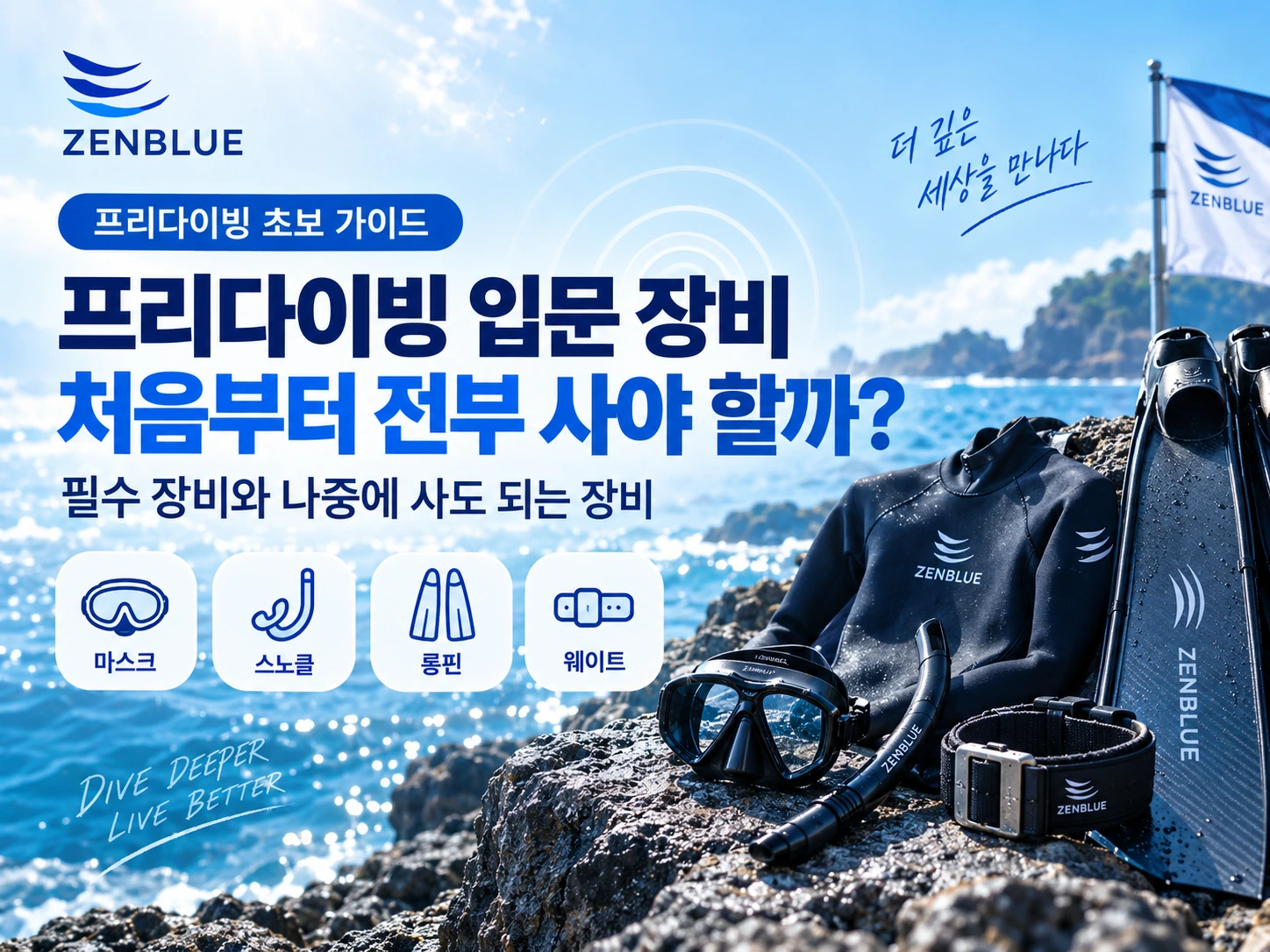 프리다이빙 입문 장비, 처음부터 전부 사야 할까? 필수 장비와 나중에 사도 되는 장비 핵심 가이드 이미지