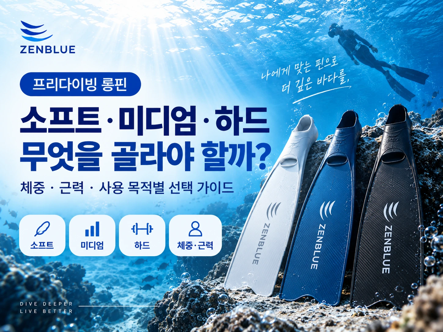 프리다이빙 롱핀, 소프트·미디엄·하드 중 무엇을 골라야 할까?
