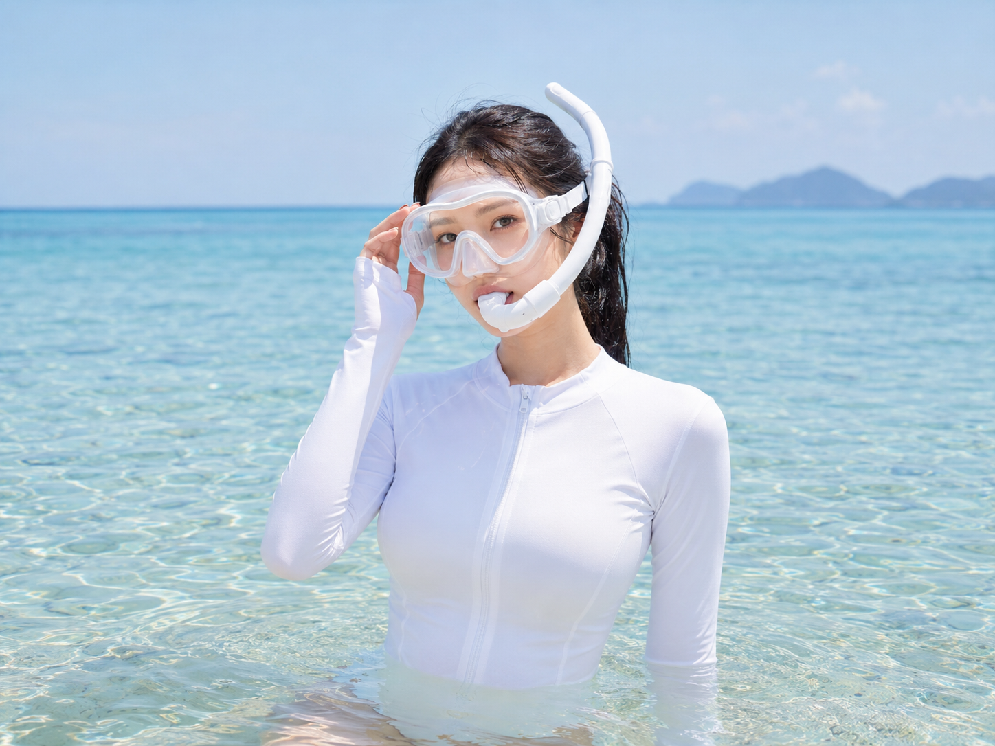 작게 말아 보관할 수 있는 젠블루 폴더블 롤업 스노클의 휴대성과 컬러 구성을 보여주는 제품 이미지