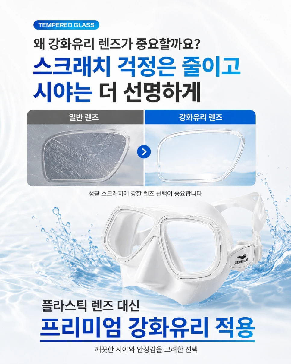 일반 플라스틱 렌즈와 강화유리 렌즈의 스크래치와 선명도 비교
